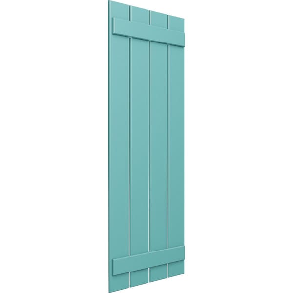 True Fit PVC, Four Board Spaced Board-n-Batten Shutters, Pure Turquoise , 23W X 68H